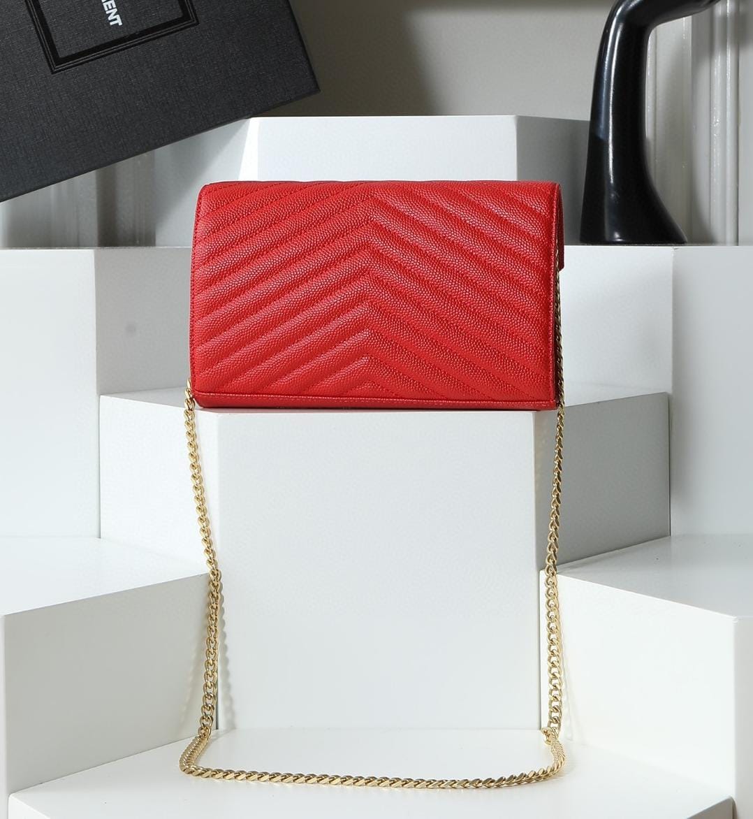 Luxury Genuine Leather Flap Shoulder Bag – Elegant Quilted Design with Detachable Chain Strap (22.5×14×4 cm)