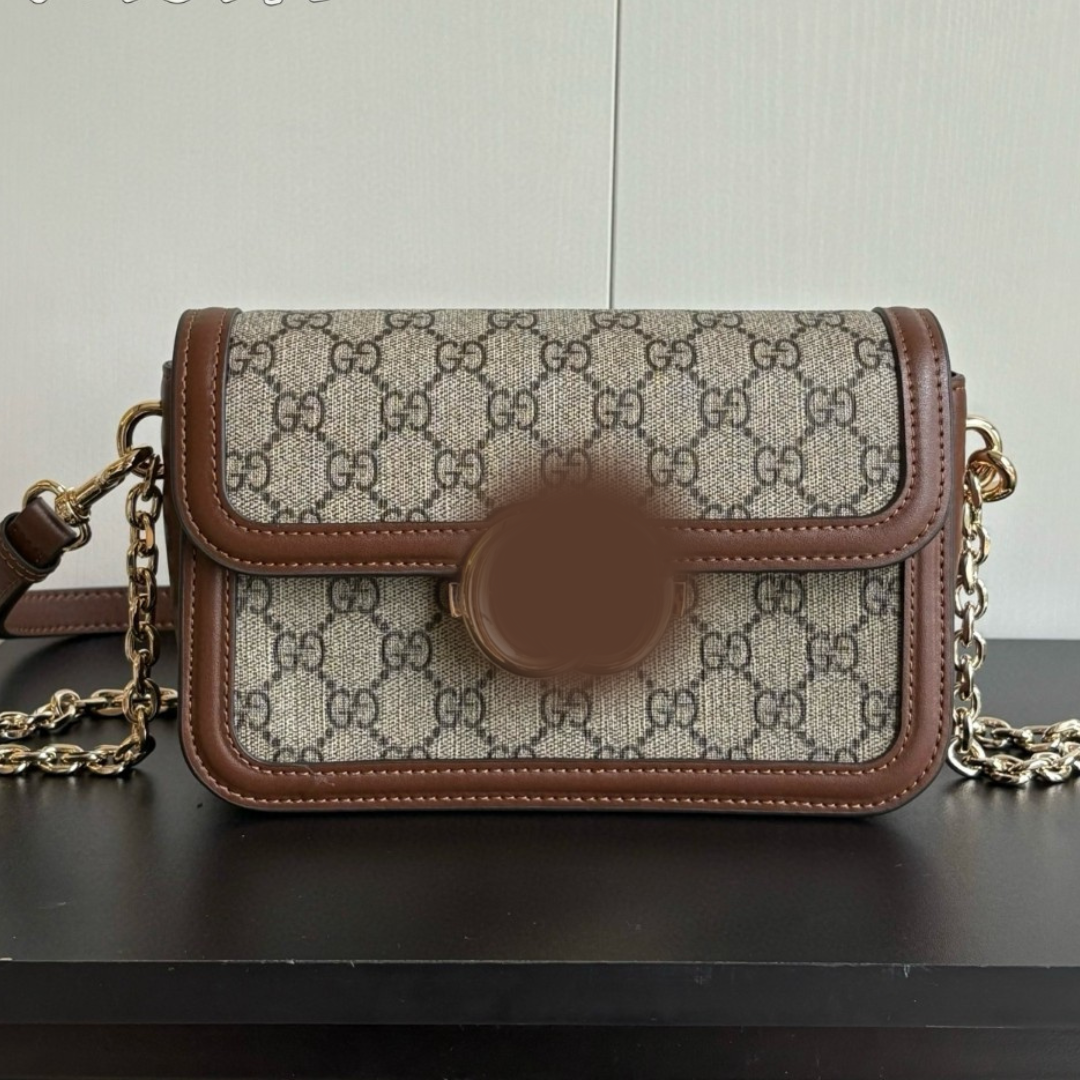 Luxury Women's Designer Shoulder Bag – Small Structured Crossbody in Brown, 21.5×14×9 cm"