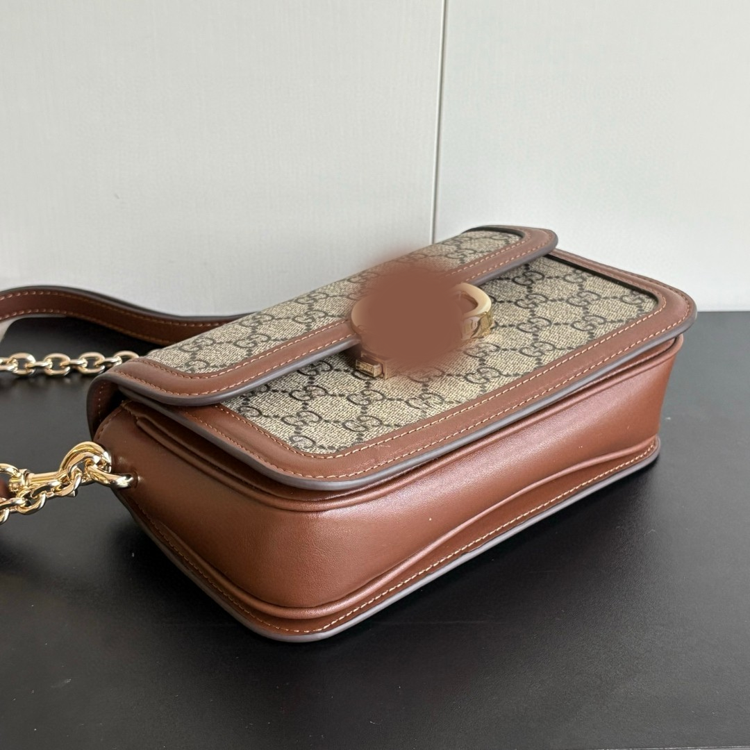 Luxury Women's Designer Shoulder Bag – Small Structured Crossbody in Brown, 21.5×14×9 cm"