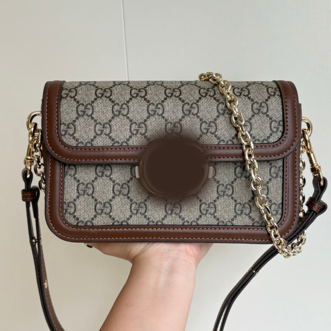 Luxury Women's Designer Shoulder Bag – Small Structured Crossbody in Brown, 21.5×14×9 cm"