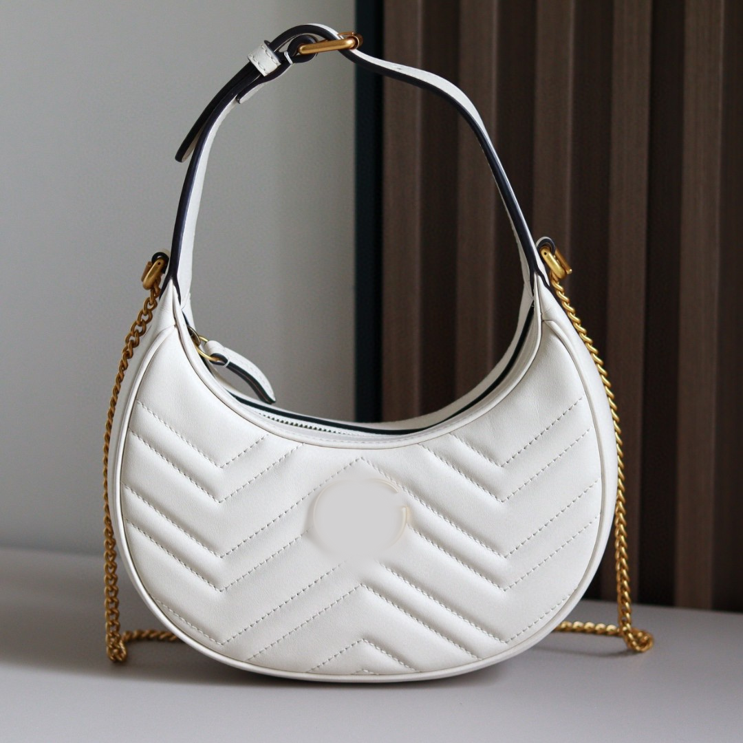 Luxury Crescent-Shaped Embroidered Leather Shoulder Bag – Elegant Designer-Inspired Handbag (21.5 x 11 x 5 cm)