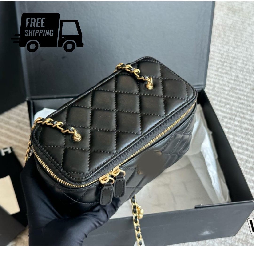 Elegant Quilted Leather Crossbody Handbag – Luxury Small Shoulder Purse with Chain Strap, 18cm