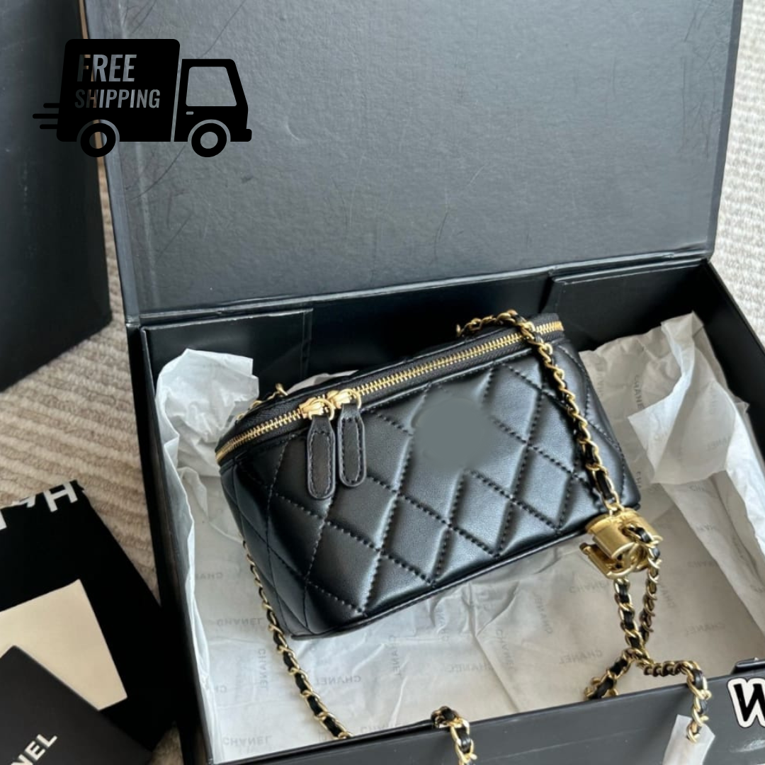 Elegant Quilted Leather Crossbody Handbag – Luxury Small Shoulder Purse with Chain Strap, 18cm