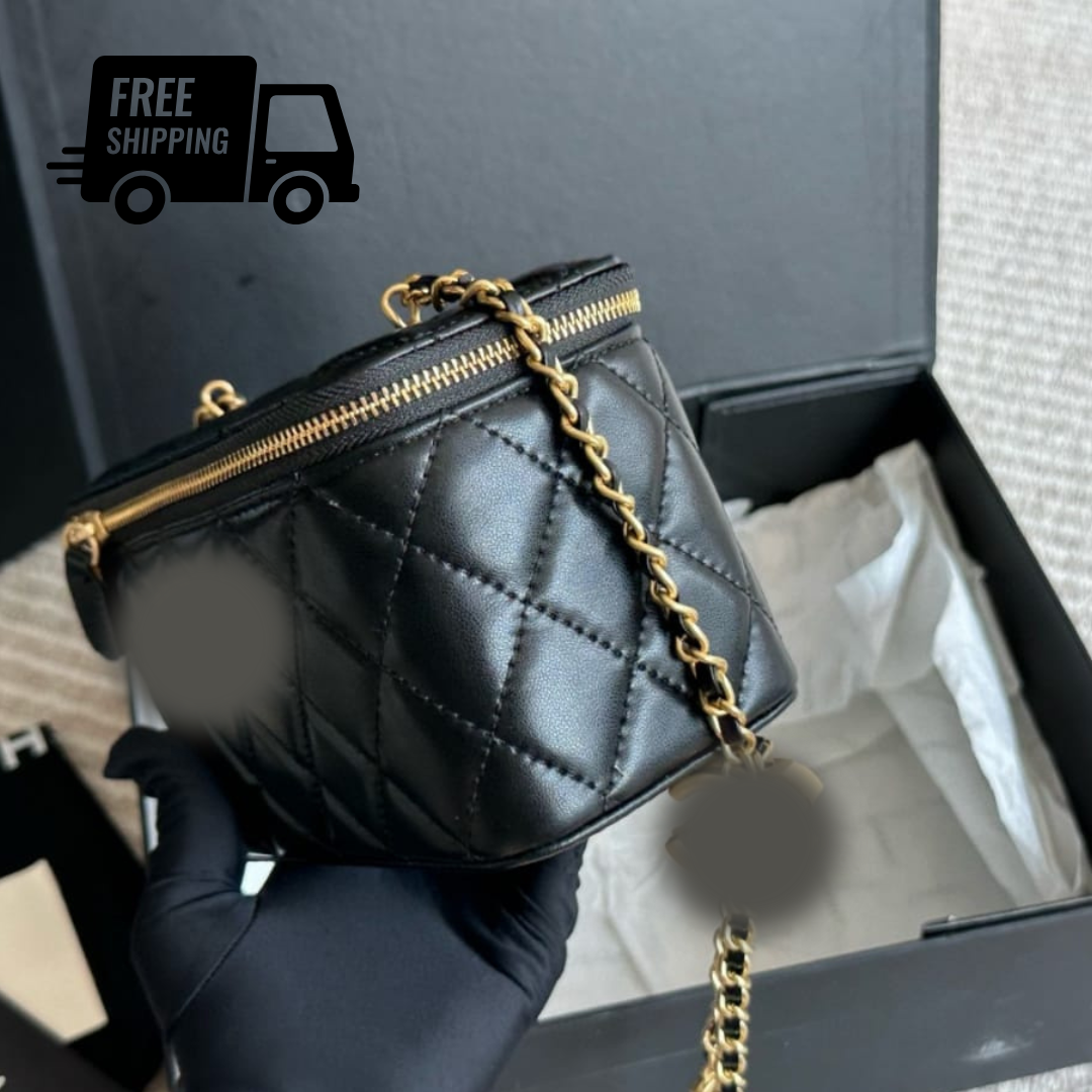 Elegant Quilted Leather Crossbody Handbag – Luxury Small Shoulder Purse with Chain Strap, 18cm