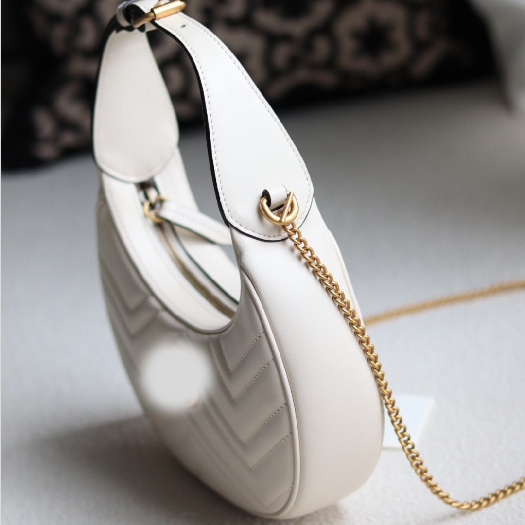 Luxury Crescent-Shaped Embroidered Leather Shoulder Bag – Elegant Designer-Inspired Handbag (21.5 x 11 x 5 cm)